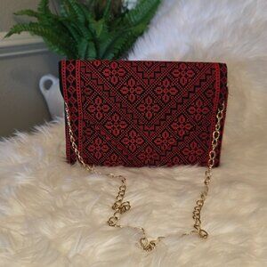 Tatreez Palestinian Jordanian embroidery clutch bag purse rred black